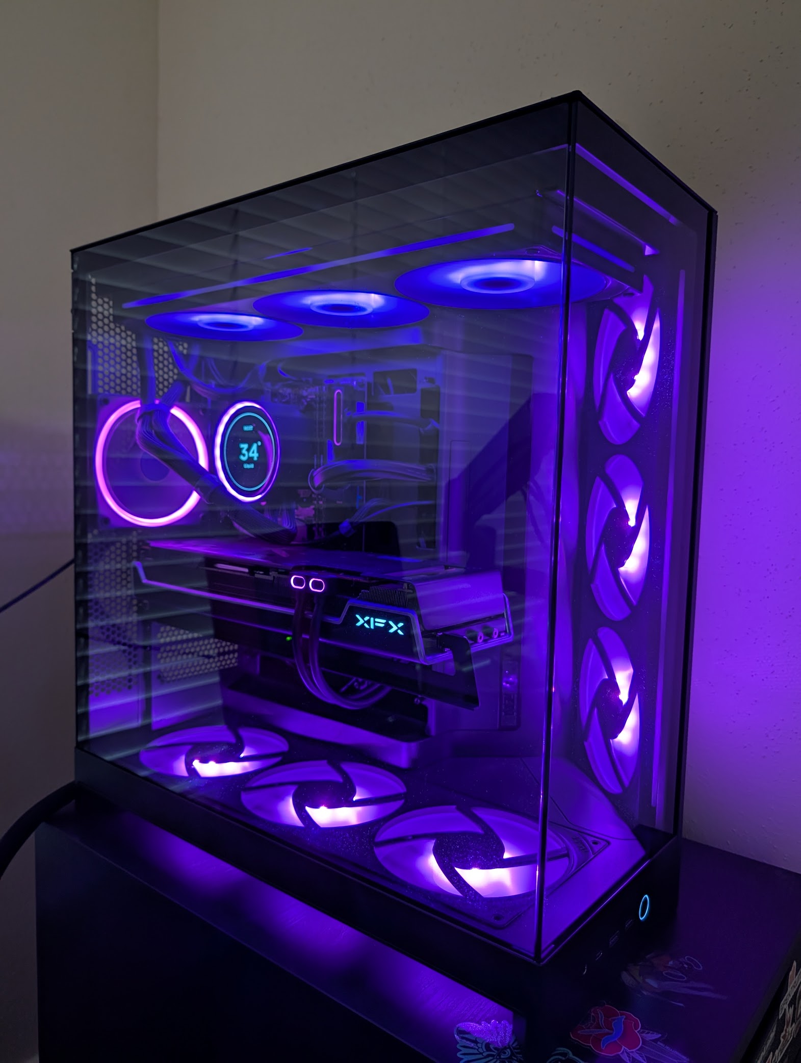 PC build with hot pink and purple RGB lighting controlled via liquidctl