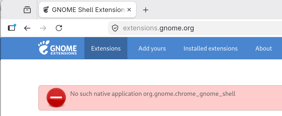 GNOME Shell Extensions error: No such native application org.gnome.chrome_gnome_shell